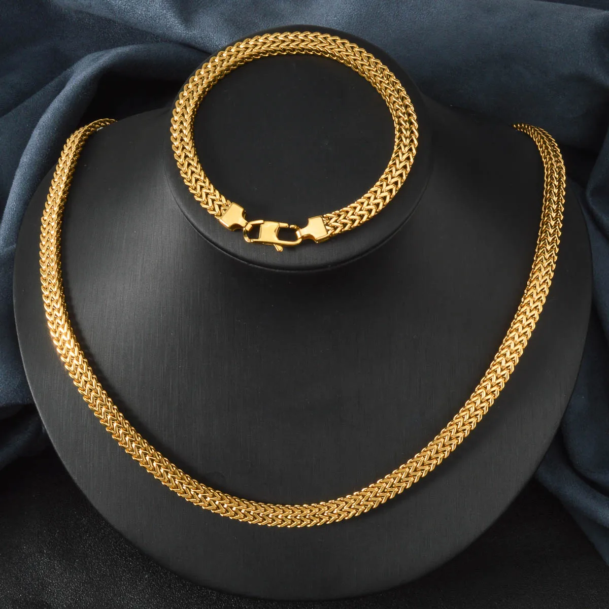 

Stainless Steel Wheat Chain Necklace Bracelet Set Women Classic Luxury Fashion Jewelry Gift for Birthday Valentine Anniversary