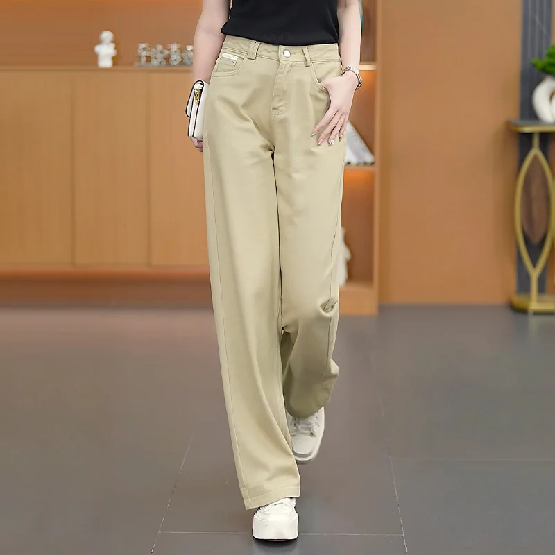 Wash water wide leg jeans women spring high waist casual small mop narrow straight leg pants