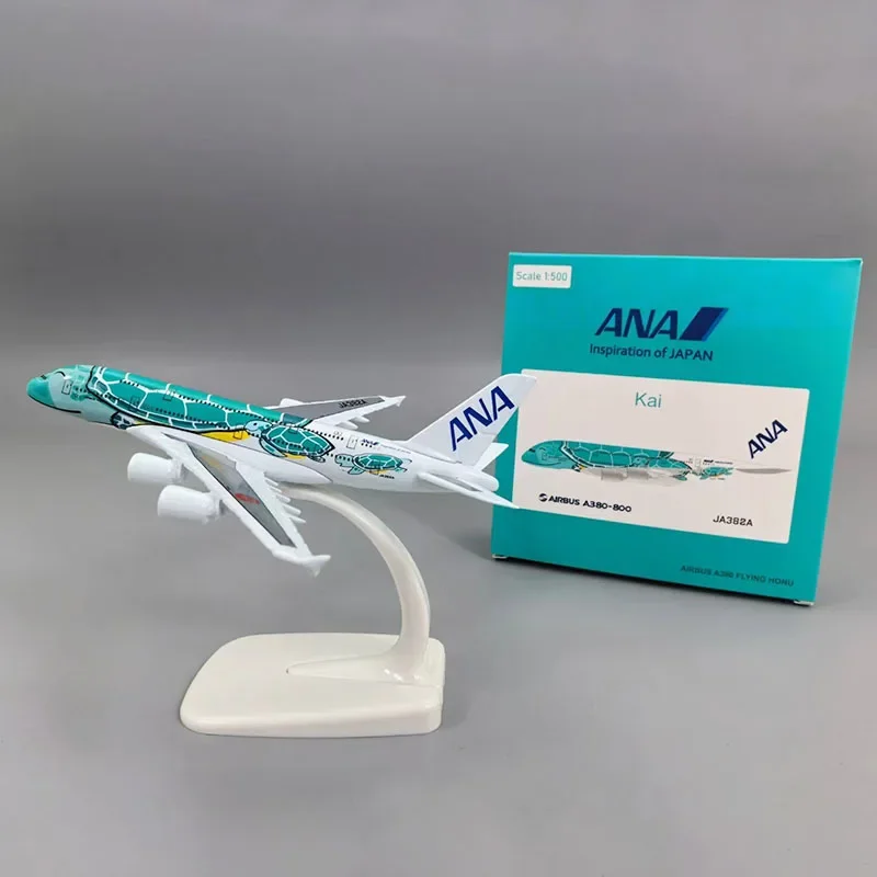 14CM 1/500 Scale A380 380 ANA Airlines Blue Turtle Lani KALA Plane Model Alloy Aircraft collectible display Airplanes