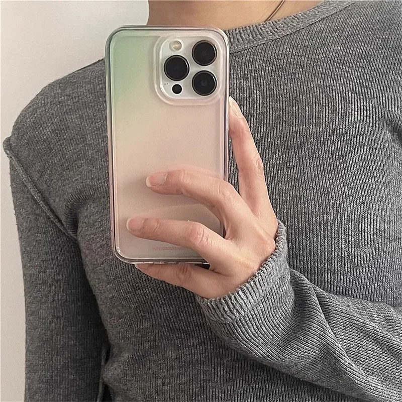White Light Advanced Green Powder Gradient IMD Phone Case For iPhone 17 AIR 16 15 14 13 12 11 Pro MAX Plus Y2K Shockproof Cover view 2