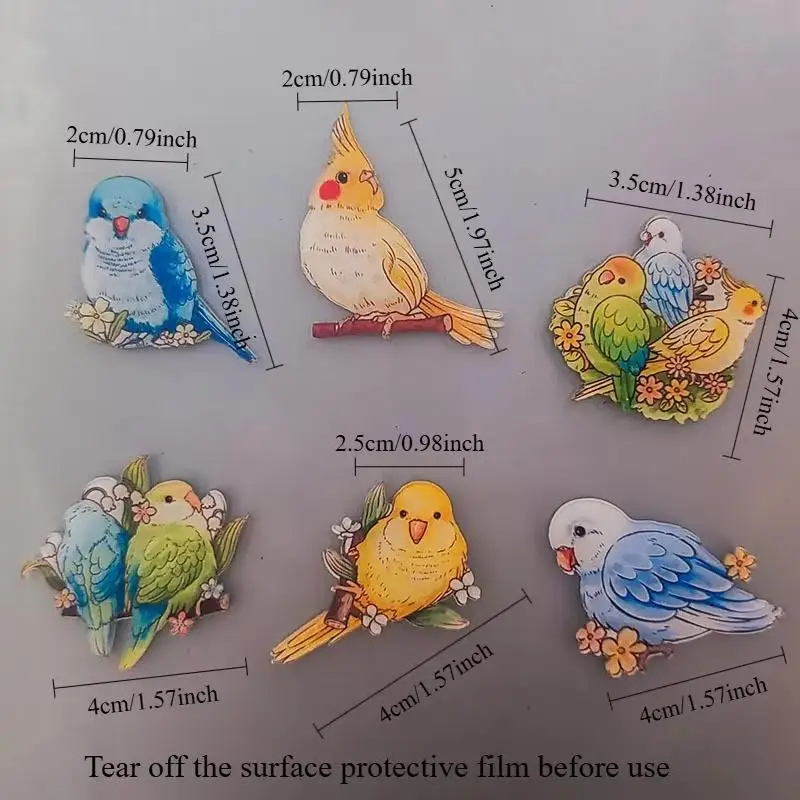 Niedliche Papageien-Kühlschrankmagnete, lustige Cartoon-Vogel-Dekorationsmagnete, 6/12 Stück, wasserdicht, für Küche, Zuhause, Büro, Whiteboard, Schließfach – Detail 2