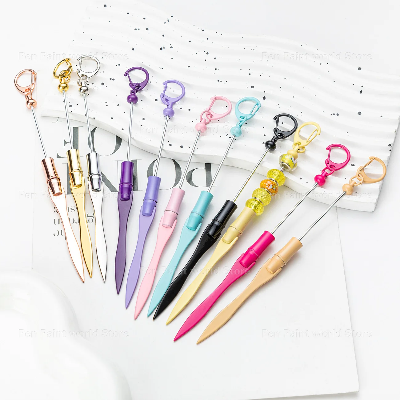 11Pcs DIY Beaded Letter Opener - Multi-Function Metal Paper Knife with Keychain for Outdoor & Office Use