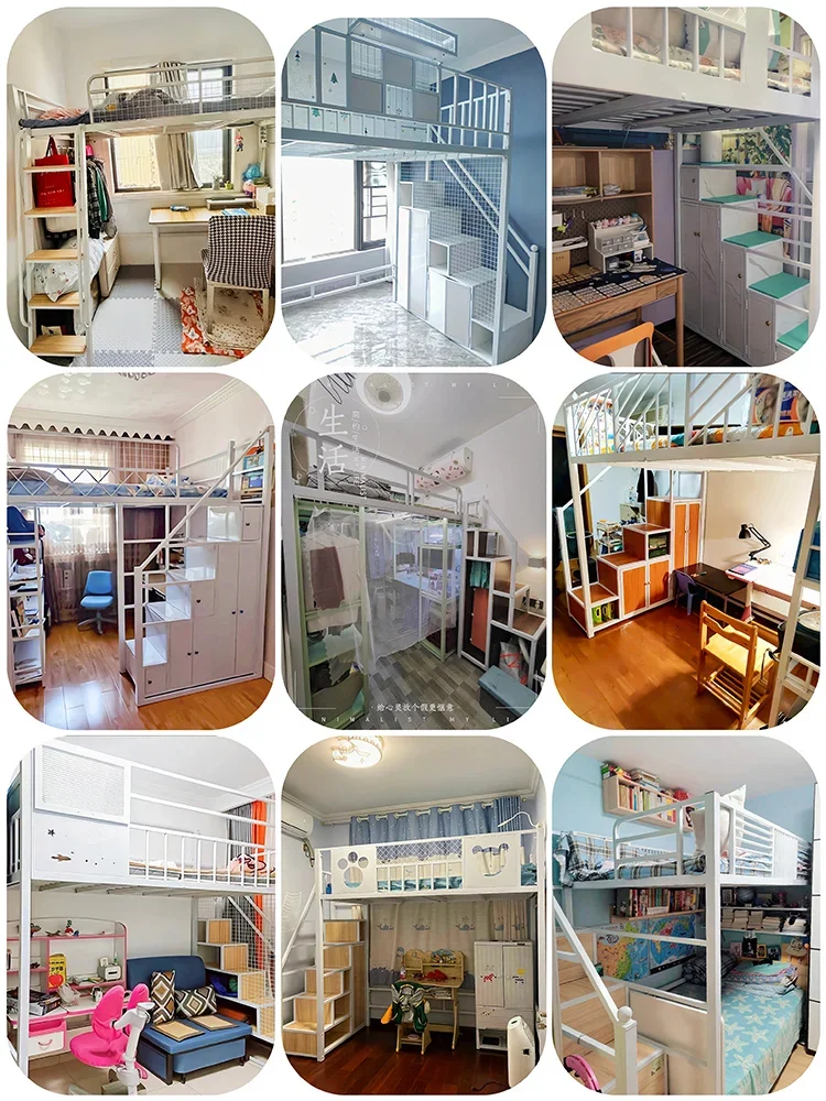 Elevated bed Wrought iron duplex second floor bed with suspended  Children's elevated single upper floor loft