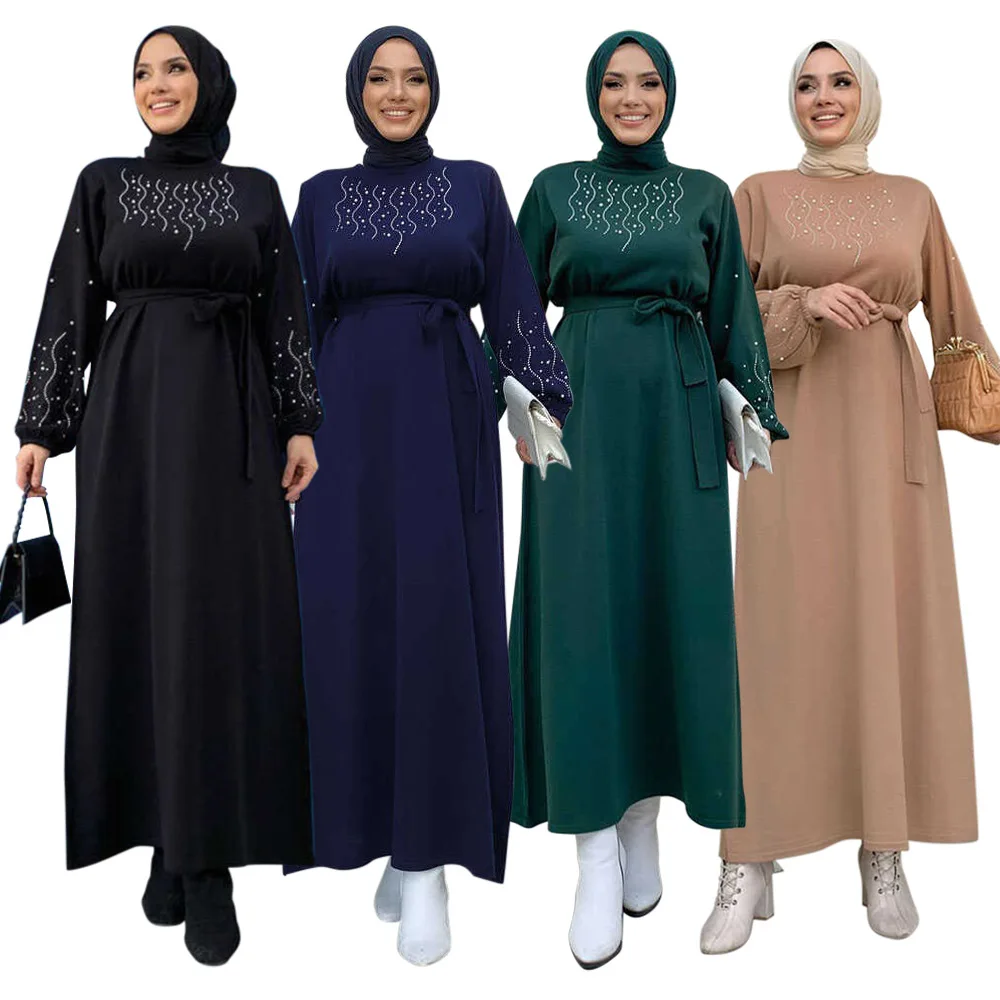 

Cross border Middle Eastern Muslim Fashion Hot Diamond Bubble Bead Robe Commuter Women's Long Dress Without Headscarf