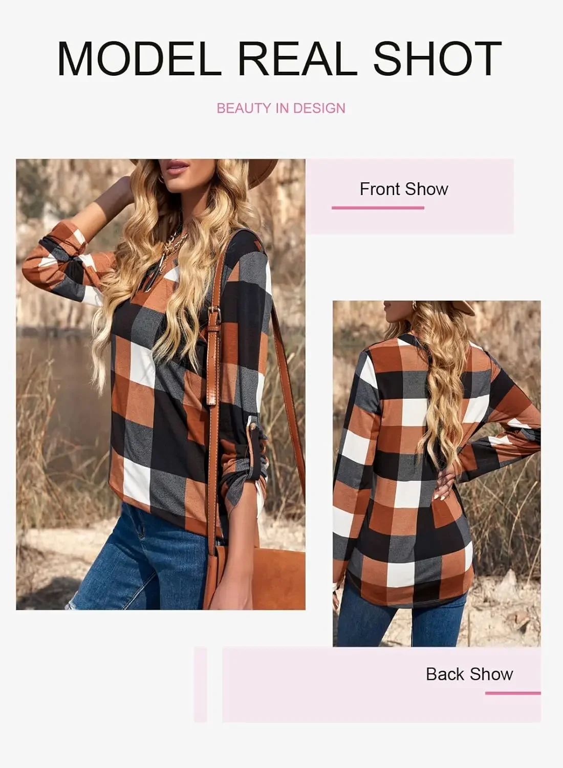 Shirt Womens Basic Casual V Neck Plaid Print Cotton Cuffed Long Sleeve Work Tops Blouses Shirts S-5XL