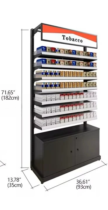 Cigarette Display Stand Store Customized Metallic Smoke Shop Shelves  Counter Furniture Cases with Led Light Rack Tobacco Cabinet
