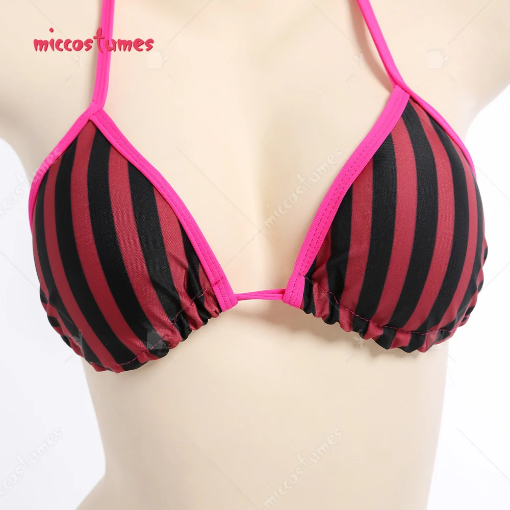 Traje de baño de dos piezas a rayas rojas y negras para mujer, conjunto de Bikini con cordones, traje de baño para playa y piscina