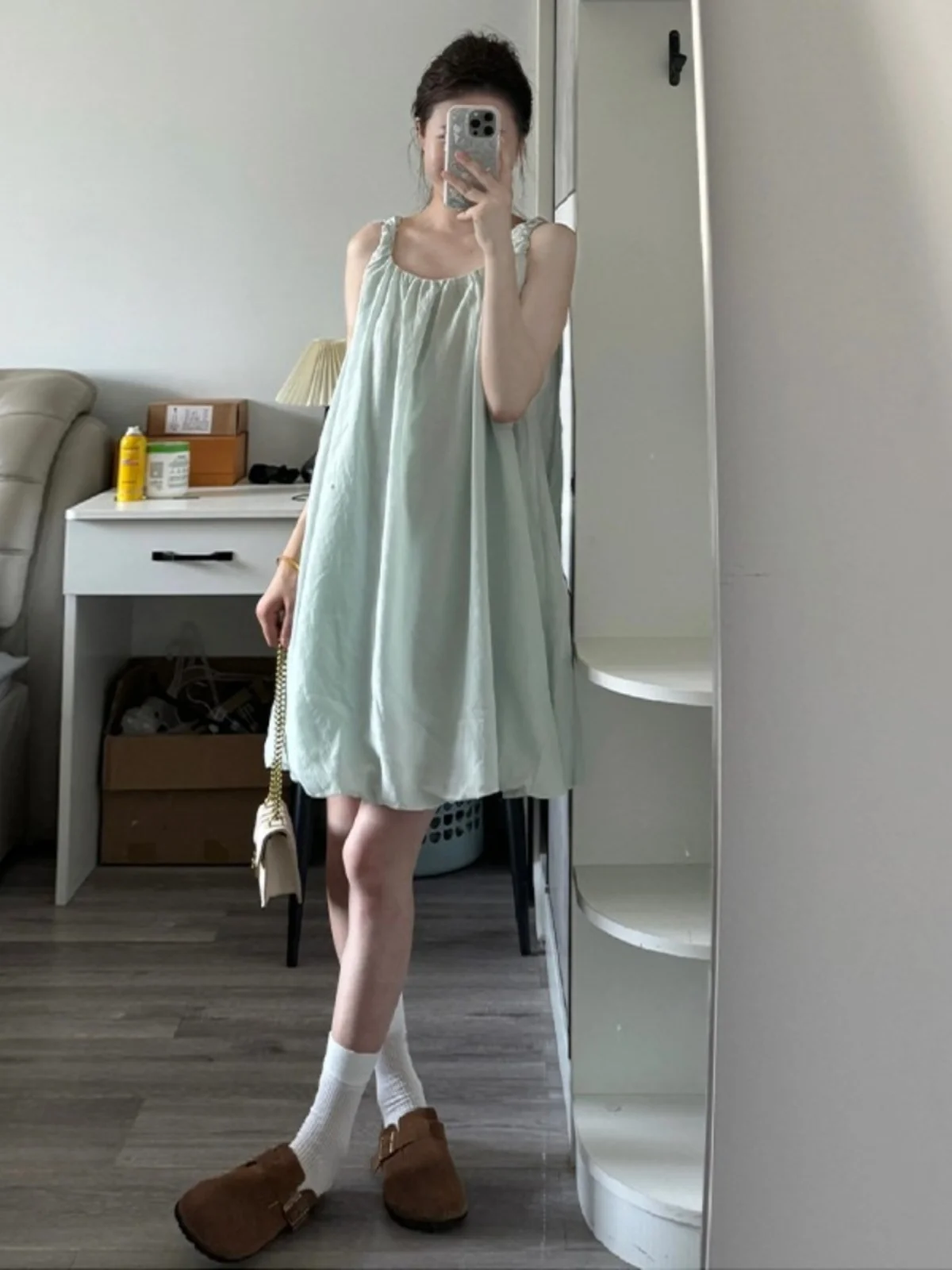 

Korean Style Sea Salt Blue Vest Strap Short Skirt 2024 New plus Size Slimming Beach Vacation Dress Women's Clothing