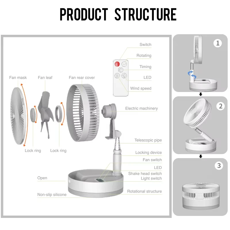 P10 10800mAh Folding Portable Fan USB Remote Control Air Cooler Silent Rechargeable Wireless Floor Standing Fan for Camping Desk image 6