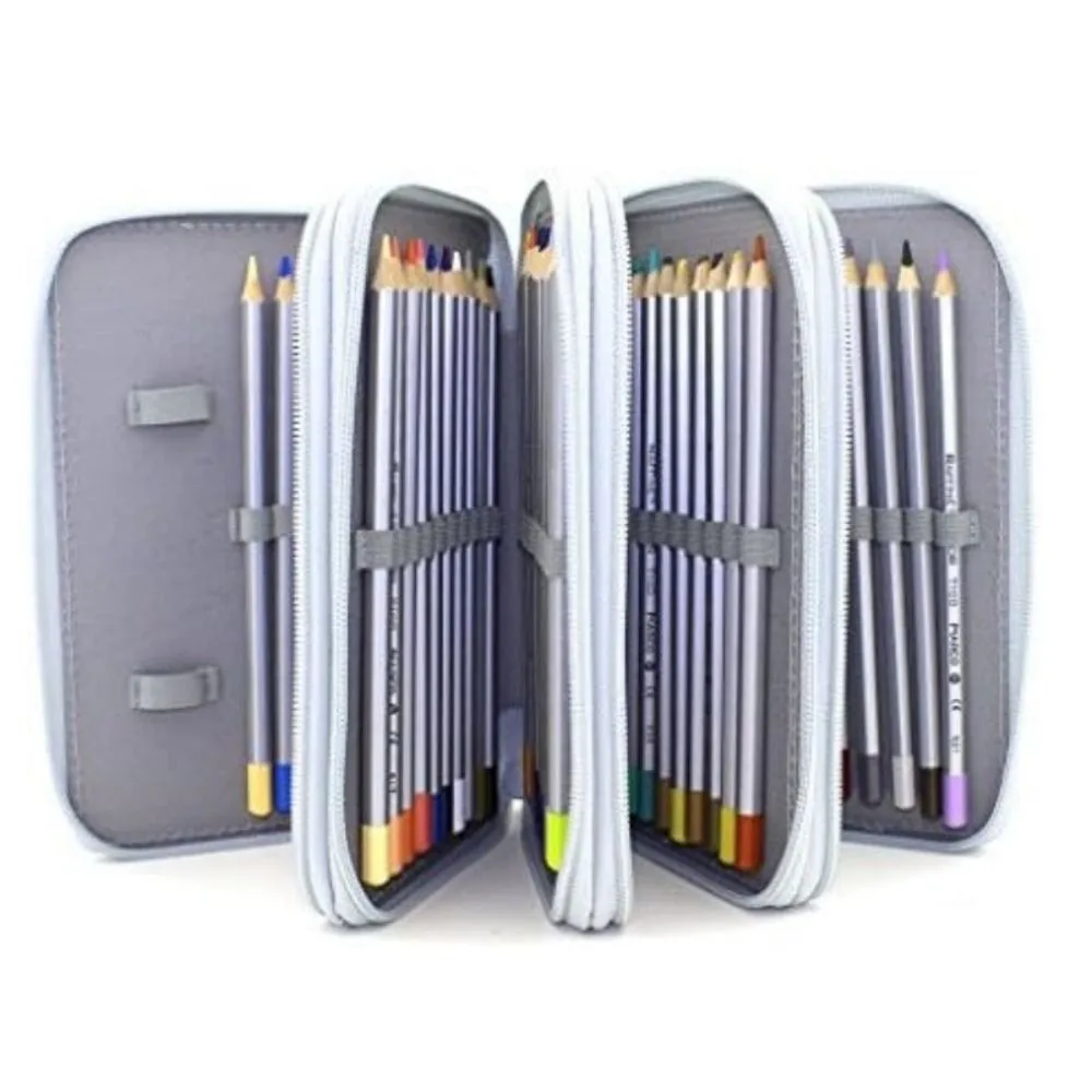 4-層色鉛筆バッグ-72-穴正方形学校文具バッグスムーズなジッパー絵画収納ホルダーペンポーチ描画