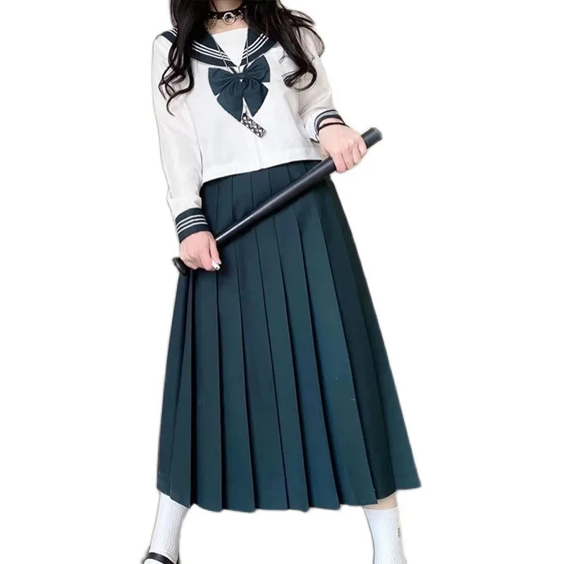 Falda larga japonesa, traje de marinero, traje medio, verde oscuro, tres uniformes básicos JK, conjunto de uniforme escolar ortodoxo