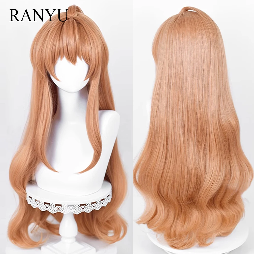 

Orange Long Wavy Synthetic Wig with Bangs Anime Game Cosplay Fluffy Heat Resistant Wig for Daily Party
