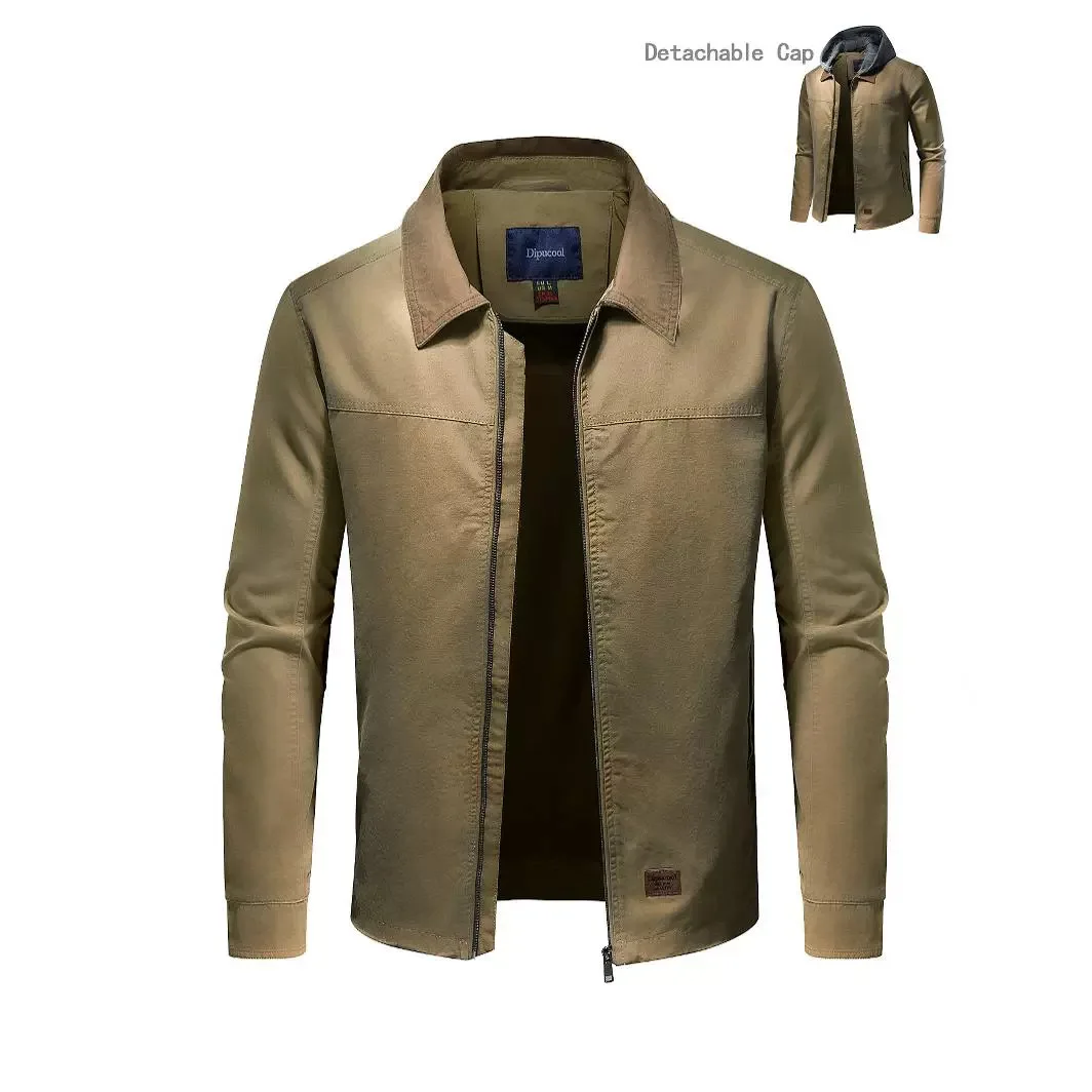 

Casual Field Jacket Light Luxury Outerwear With Removable Hood Warm Windbreaker Male Men's Washed Cotton Hooded Military Jacket