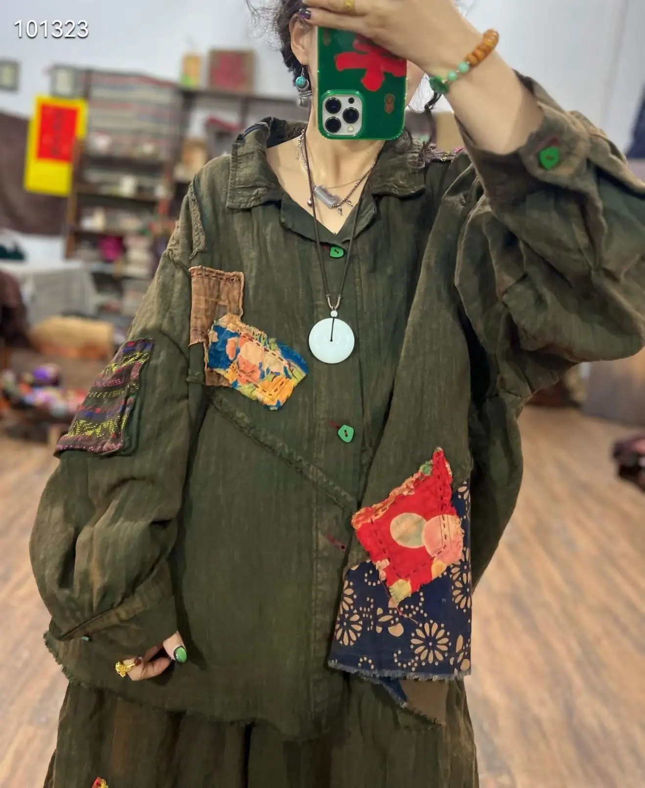 

Spring Pure Linen Bean Dye Cloth Vintage Floral Cusized Tailoring Welcome Spring Jaet Women's Casual Collar irt