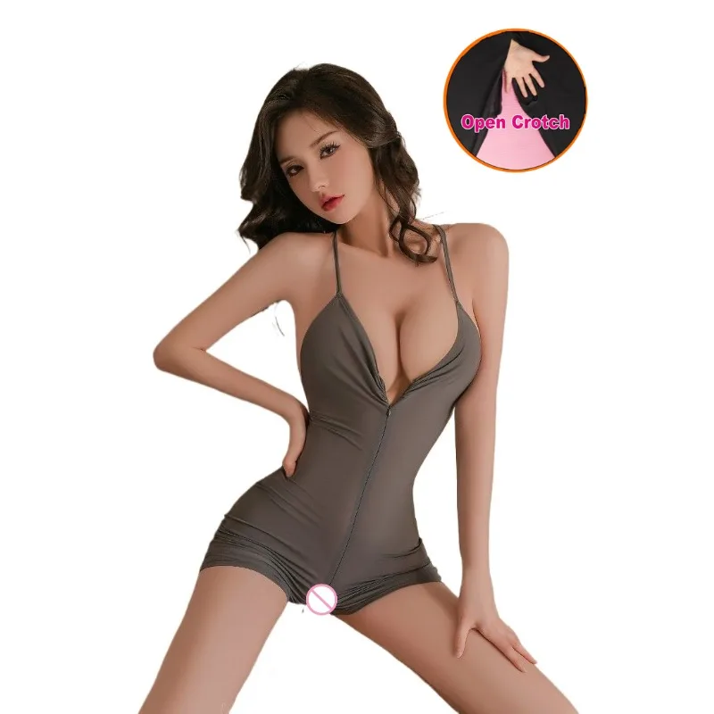 Body plongeant séduisant pour femmes, Lingerie, fermeture éclair sur le devant, Yoga, Catsuit, extensible, sans couture, vêtements de maison, tenue Boudoir, moulante, tout