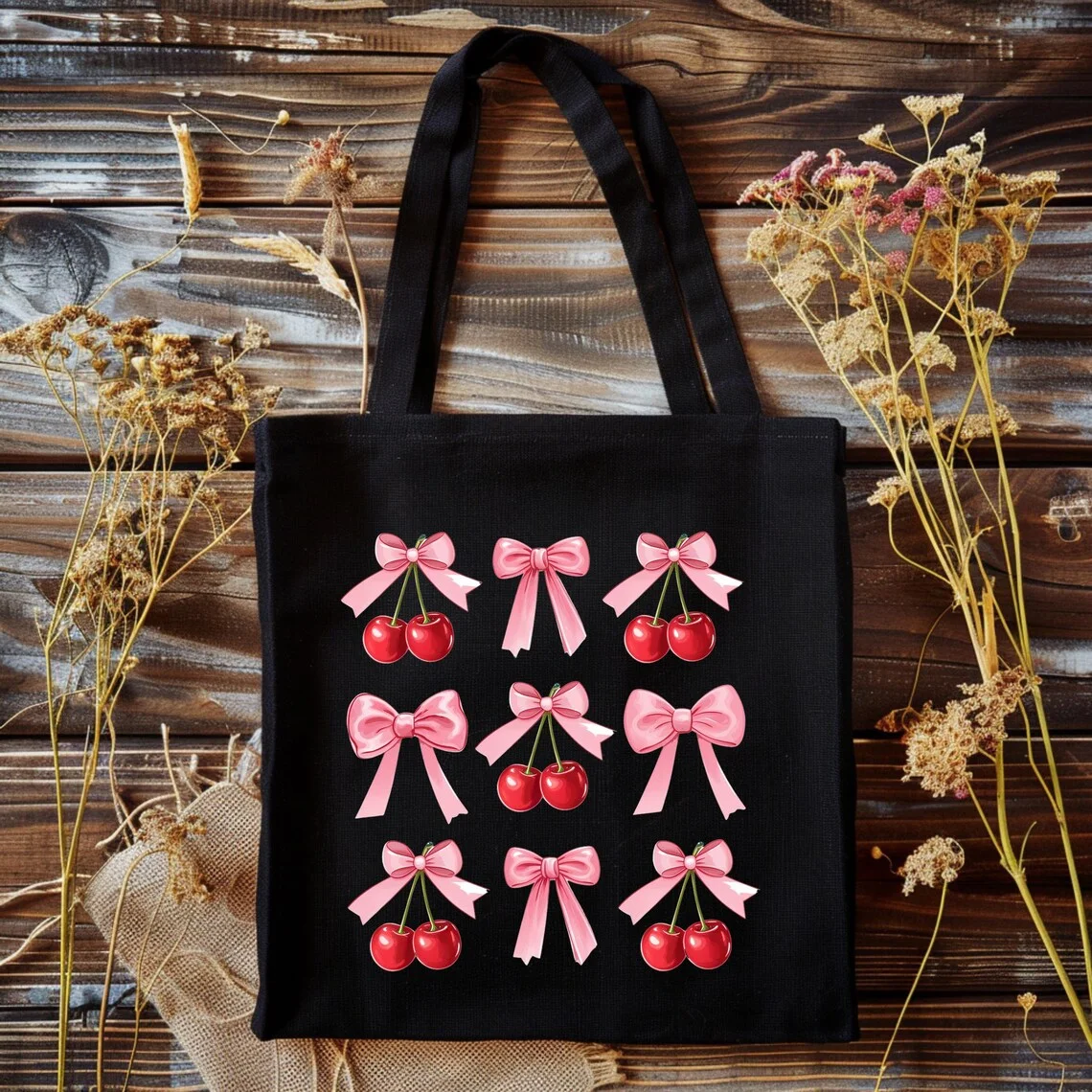 Einkaufstasche mit Kirschdruck, umweltfreundliche Shopper-Damen-Shopper-Tasche, modische Umhängetaschen im Harajuku-Stil für lässige Einkaufstasche