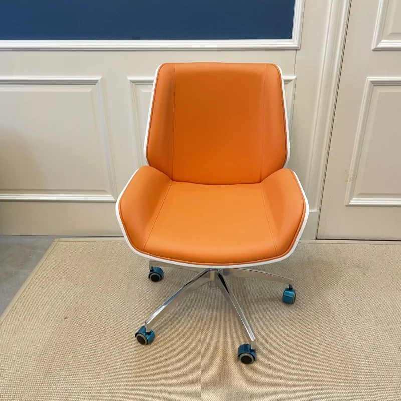 เก้าอี้สํานักงานพนักพิงกลางหุ้มหนัง - โครงไม้อัด ปรับความสูงได้ 360 °   หมุนได้ – เก้าอี้โต๊ะคอมพิวเตอร์ตามหลักสรีระศาสตร์