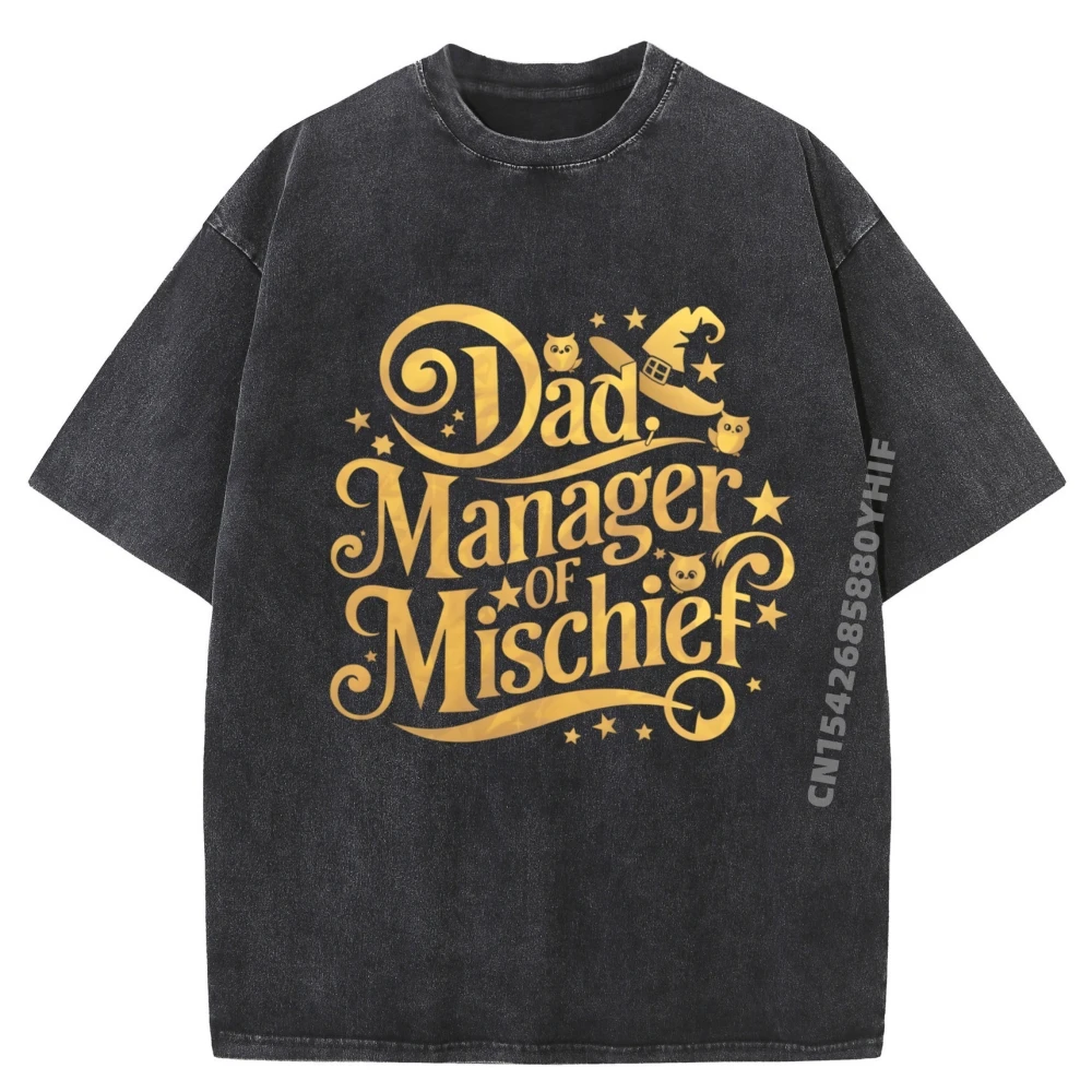 

Funny Men Magical Dad Manager Of Mischief Mens Clothing Plus Size Gifts For Men Oversized Washed Shirt