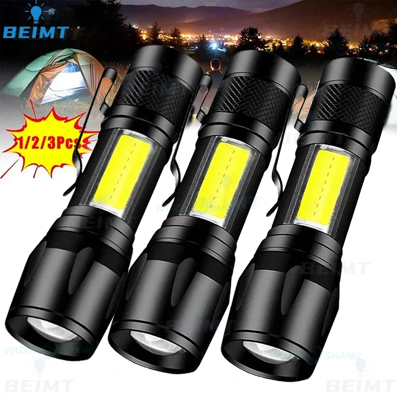 

1/3/5/7 PCS Mini LED Flashlight COB+XPE Portable Torch Camping Lantern Zoomable Focus Light Tactical Flashlight with Pen Clip