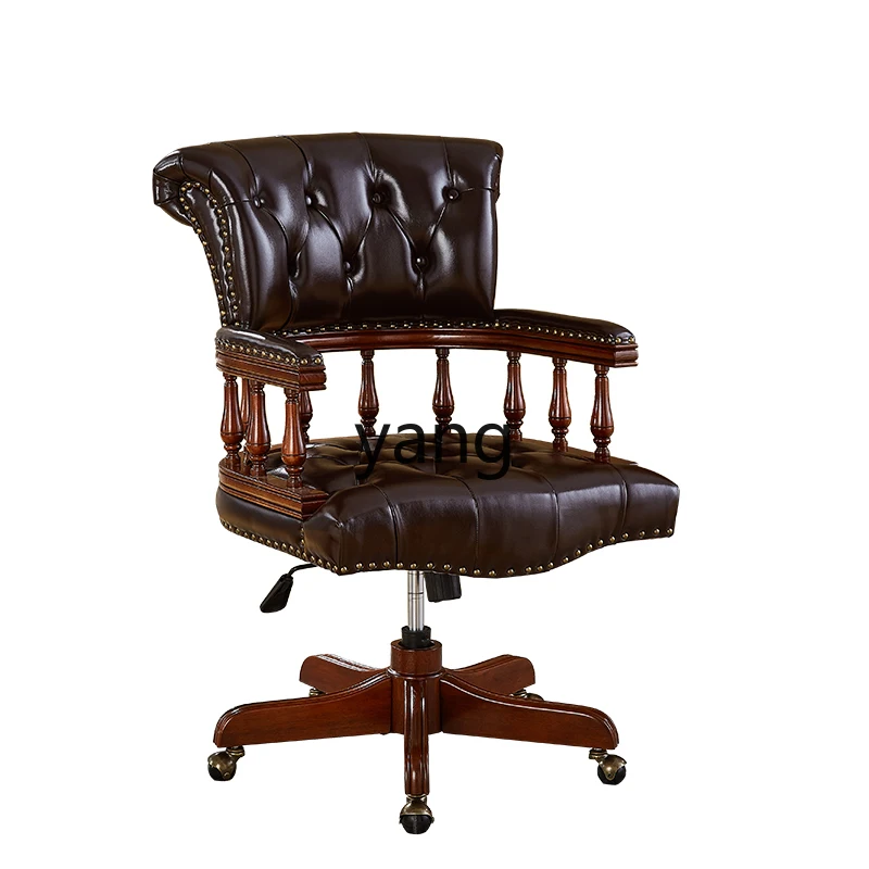 Yjq American Boss Leather Computer Chair Office Home E-Sports Solid Wood President Swivel Chair