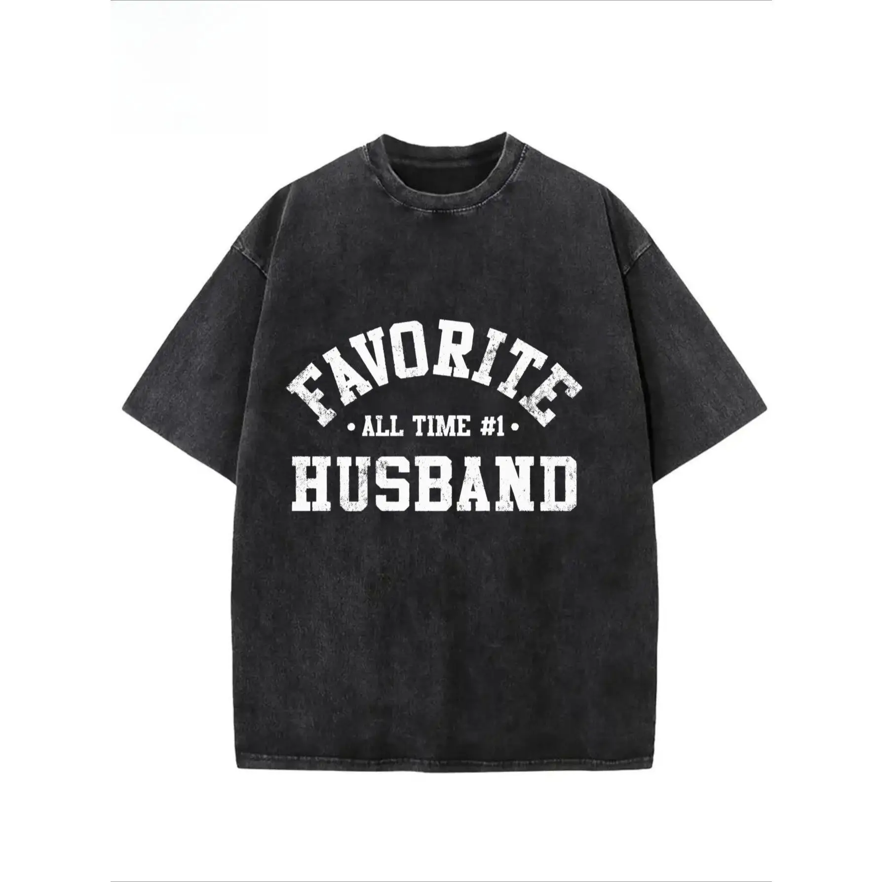 

Funny Husband T-Shirt "Favorite All Time #1 Husband" Graphic Tee Men Washed Retro Father's Day Gift Cotton Top