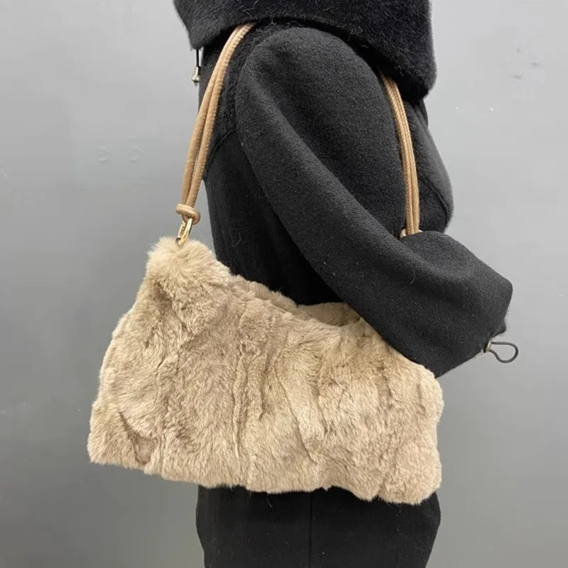 NEW Women Winter Real rabbit Fur Handbag Luxury Genuine rabbit Fur Party Bag Tote Designer High Quality Real Fur Handbags Female