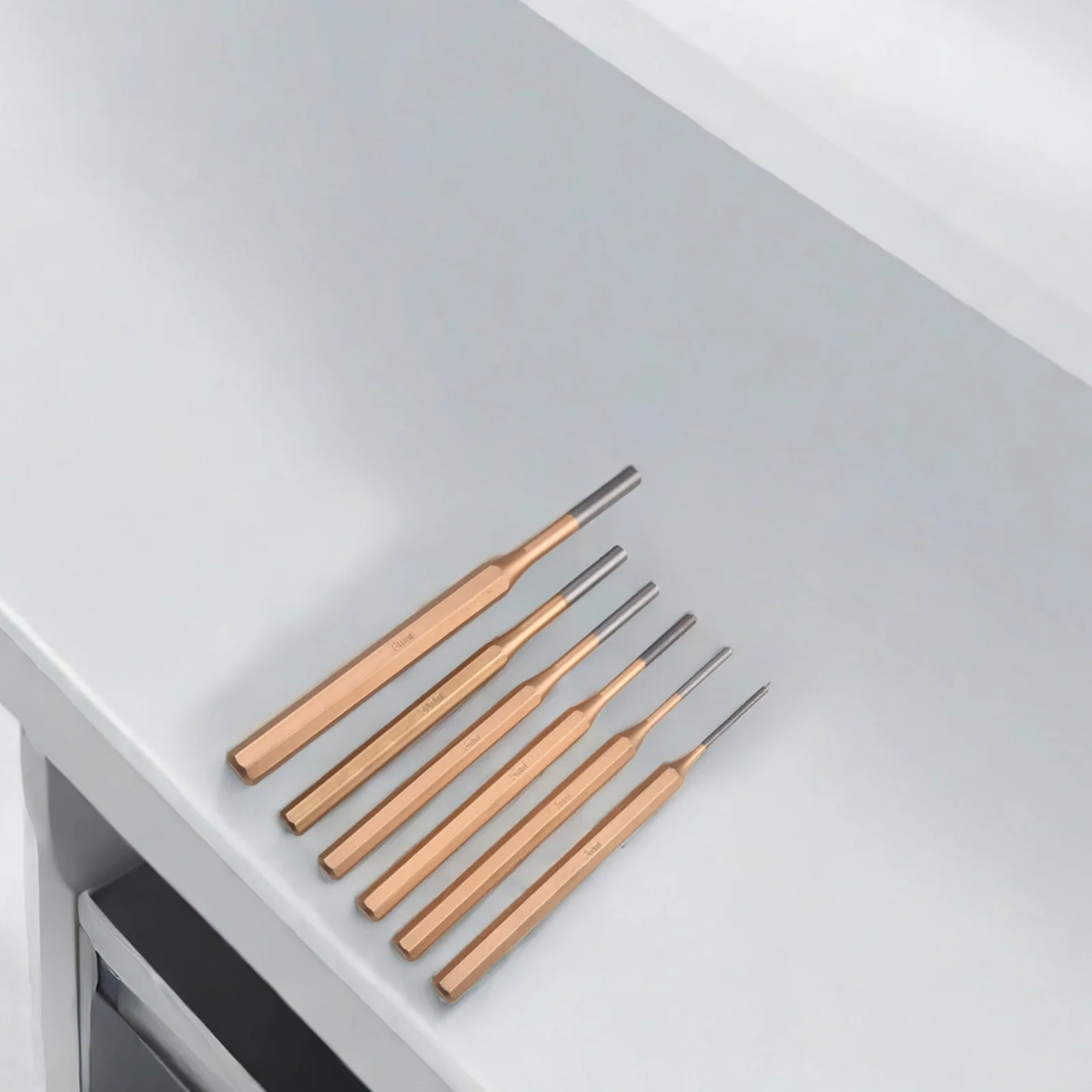 6pcs Cylindrical Punch Chisel Set with Round Head Center Punch 38mm Made of MN Steel Hardened to HRC48 58 for Use