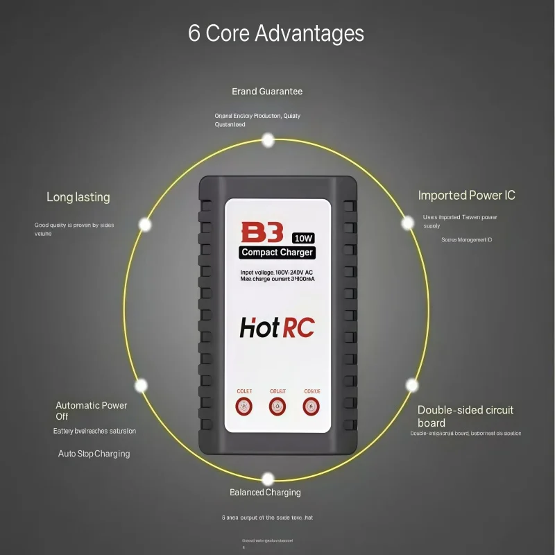 HOTRC B3 شاحن 10 واط بطارية ليثيوم 7.4 فولت 11.1 فولت شاحن متوازن 2S 3S