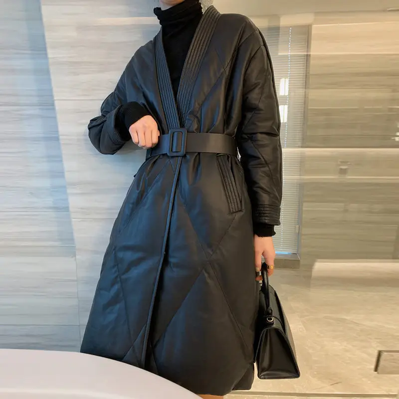 Giacca da donna in pelle invernale Blazer da donna cintura nera formale da lavoro abbigliamento da lavoro autunno Warm Office Lady Jacket Coat