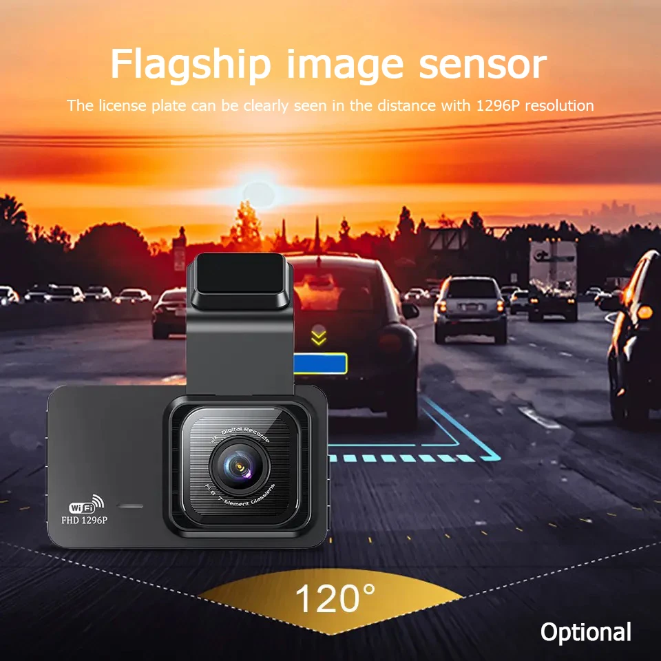 3-Inch Dashcam Wifi Driving Recorder HD 1080p Night Vision Front And Rear View 2way Reversing Image Car Charge Video DVR