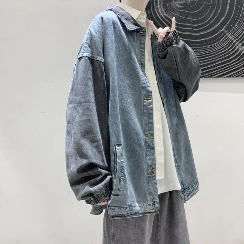 

Мужская джинсовая куртка в стиле ретро Salt Series Street Sle с пэчворком, повседневная, в стиле INS, крутая, в стиле рабочей одежды, с цветными блоками