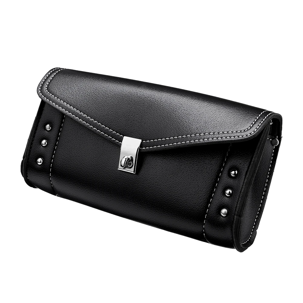 Motorcycle Leather Windshield Bag Windscreen Studded Pouch For Touring Road King Street Glide 1995-2022 Softail Storage Tool Bag