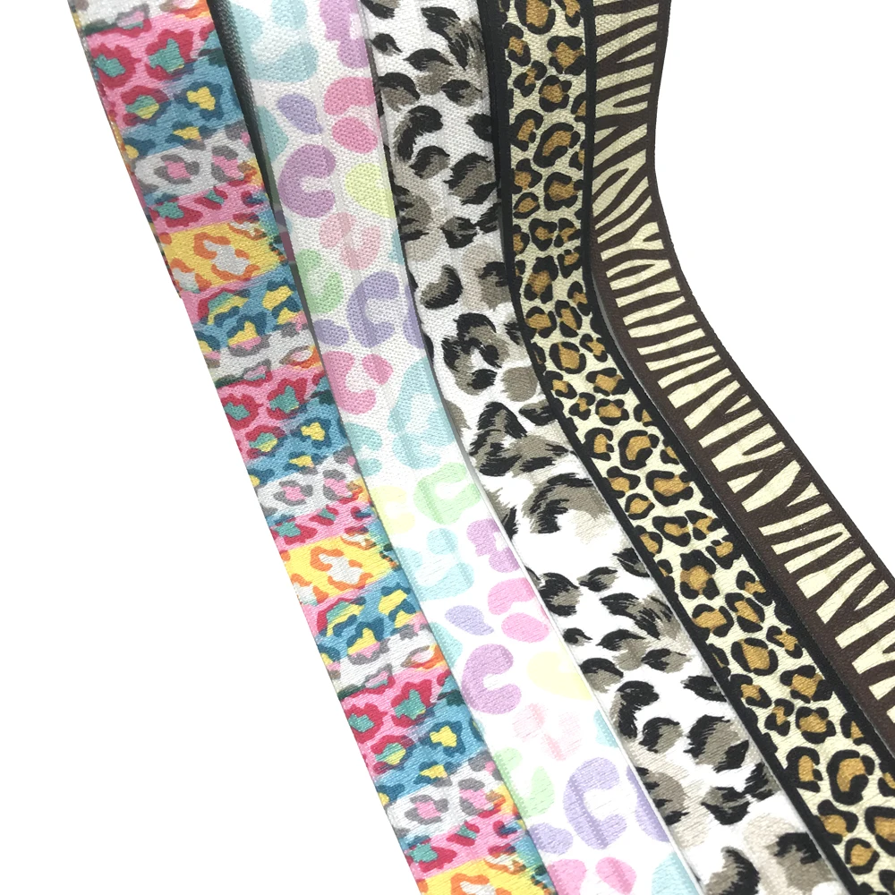 20mm Colorful Leopard Zebra Print Fold Over Elastic Stretchy Band DIY Girls Hair Ties Strap Headband Accessories Wholesale