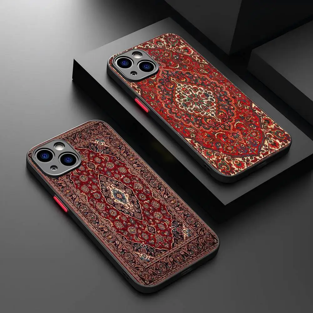 Capa de Celular Floral com Estampa de Tapete Persa para iPhone 17 16 15 11 12 14 13 Pro Max Mini X XS XR 7 Plus 16E Air, Capa Rígida Fosca à Prova de Choque