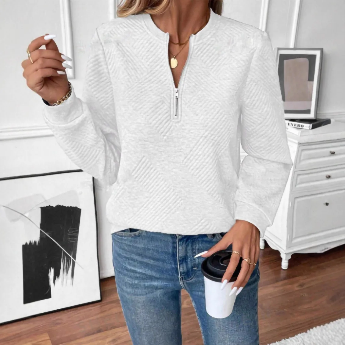 Women Long Sleeve T-shirt 2025 Autumn Winter New Casual Half Zip Sweatshirt Women's Solid Color Long Sleeve Loose Pullover