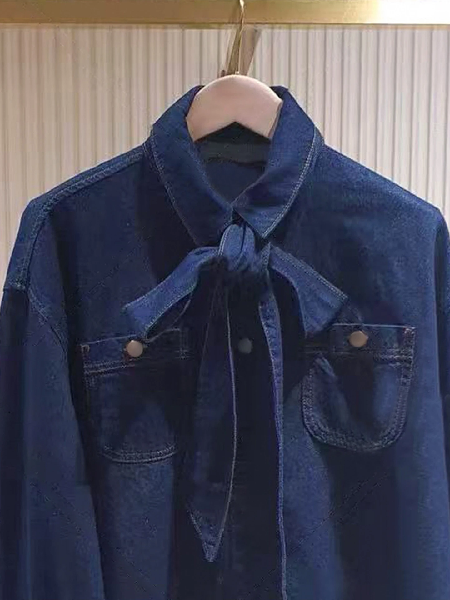 

M Home Southern Oil High End Women's Faion Autumn Vintage Casual Knot Tie Denim irt Top Loose Fit Commute Sle