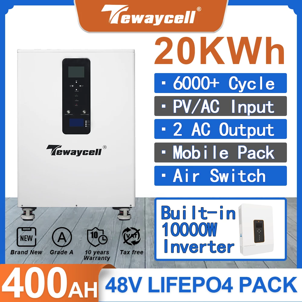 48V Powerwall 20KWh 15KWH 10kWh ALL in One Mobile ESS 51V 400Ah 300Ah 200Ah LiFePO4 Battery Pack Buitl-in BMS 10KW Inverter WiFi