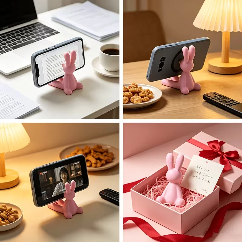 3D Printed Lazy Sitting Bunny Phone Holder Cute Rabbit Figurine Desktop Cell Phone Stand Window Sill Decor Pet Lover Gift