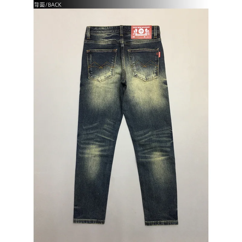 

Heavy duty retro jeans for men, slim fit straight tube, scraped and trendy design, street cool vintage denim pants