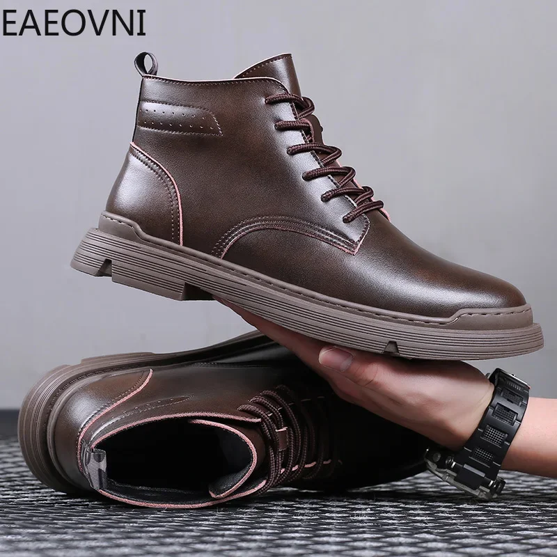 

Leather Boots Man Winter Biker Boots for Mans Outdoor Men's Casual Tooling Boot Hard-wearing Working Cotton Shoes High Quality