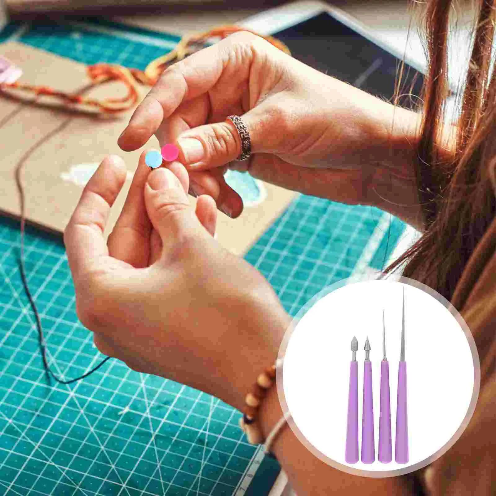1 Set/5 Pcs Bead Hole Reamer Needle Grinding Bead Reaming Opener Drill Puncher Plating Craft DIY Tools (Purple)