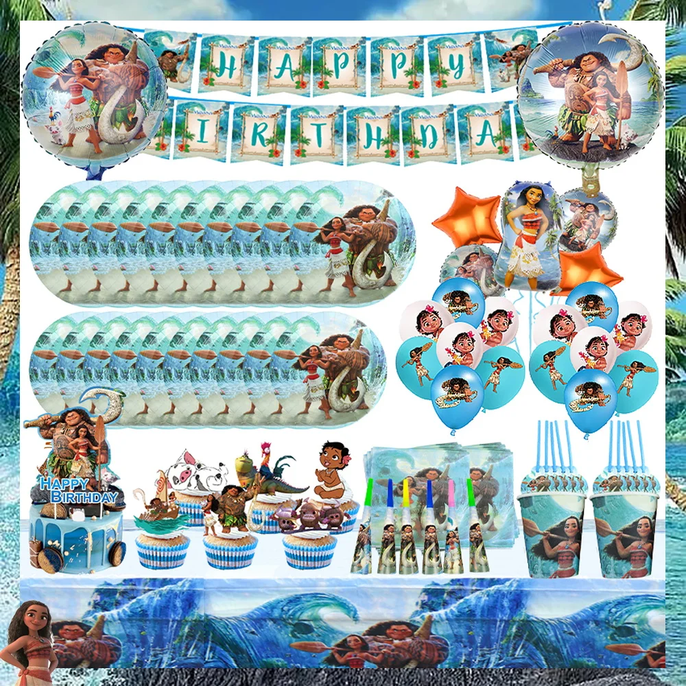 Disney Moana Birthday Party Decoration Moana Princess bicchieri di carta piatti Napinks Balloon Baby Shower forniture per bambini regalo felice