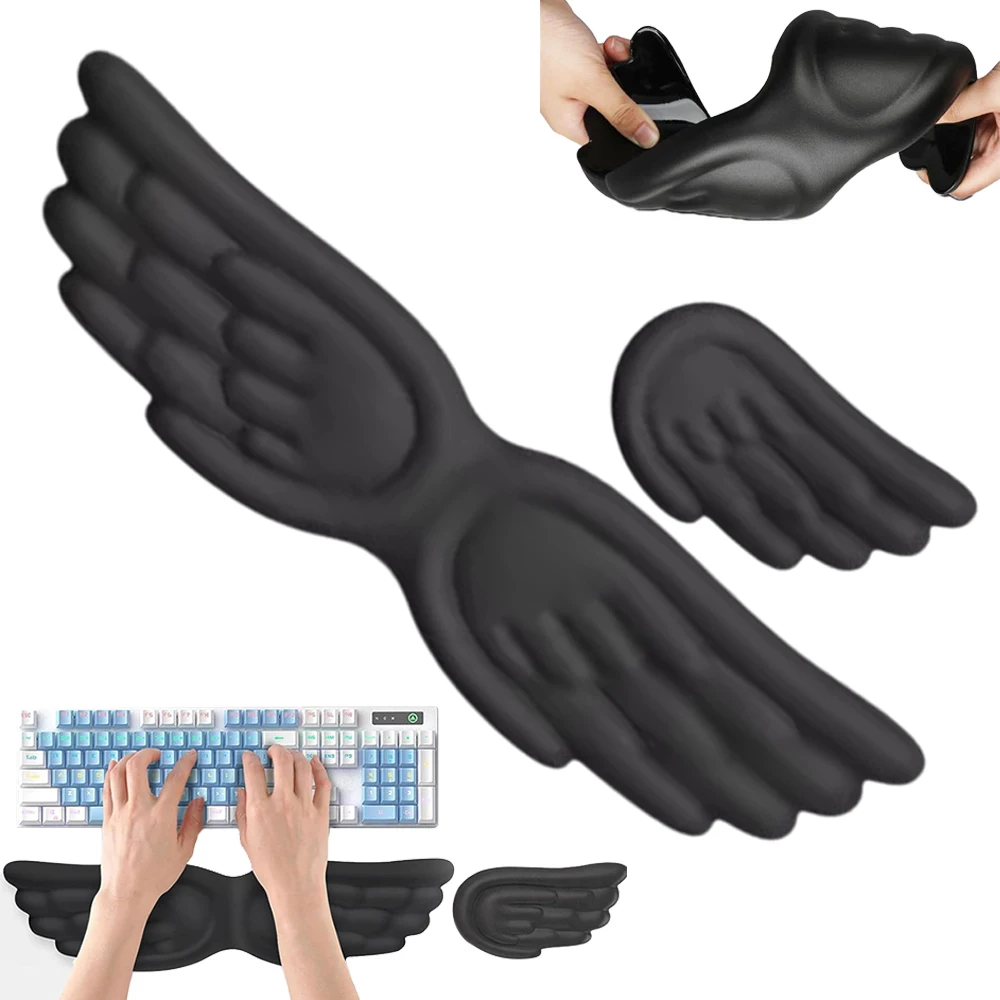 

Angel Wings Keyboard Mouse Wrist Rest Memory Foam Support Ergonomic Anti-slip Silicone Wrist Guard Table Mat Mouse Pad Set