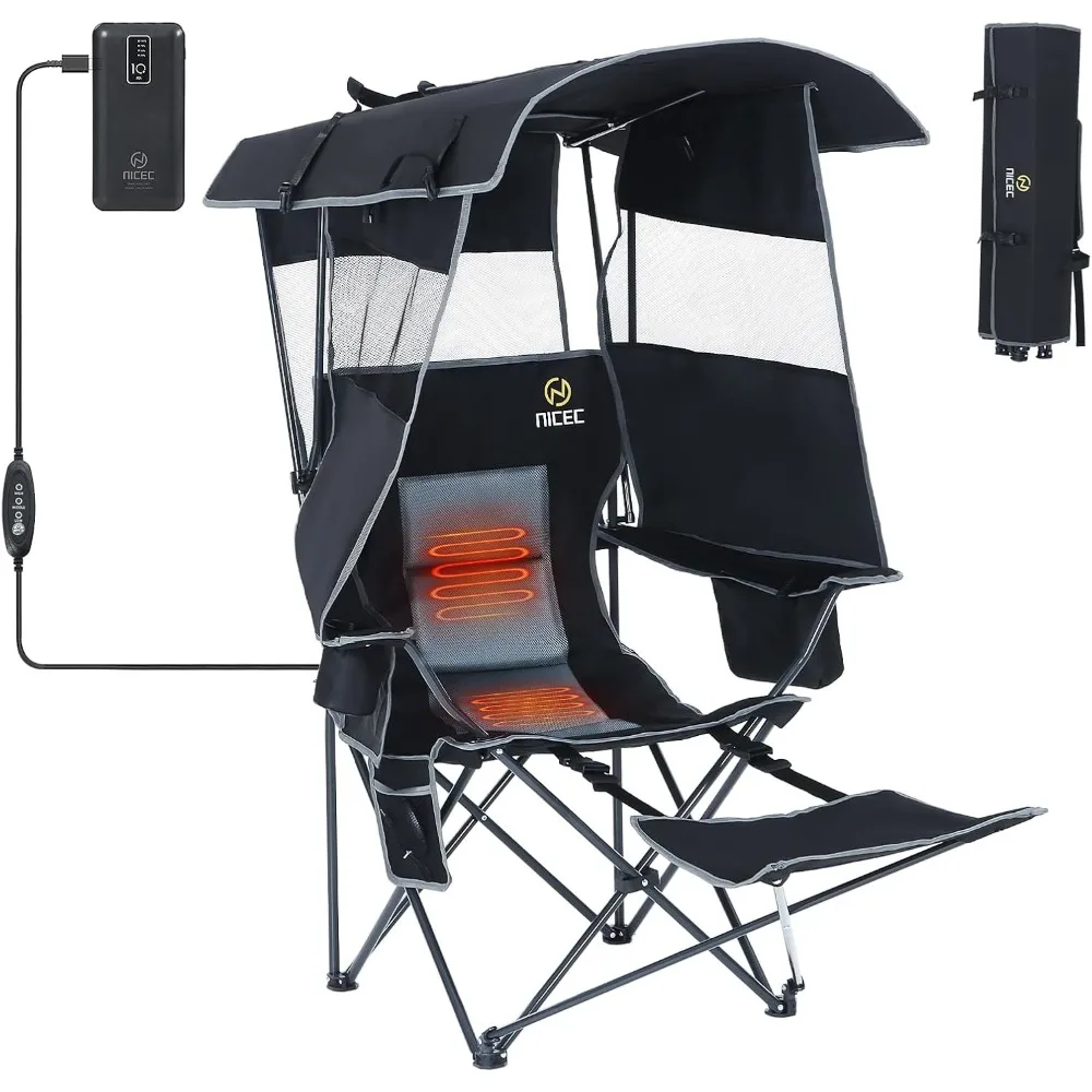 

Chair with Canopy, Heated Camping Chair with Battery, Outdoor Sports Chairs with Shade, Heated Folding Umbrella Chairs