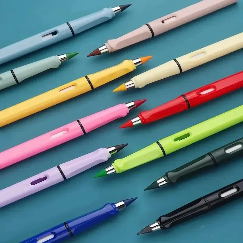 12Pcs Color Permanent Pencil Set, Replaceable Tips No Ink No Cut, Break-Resistant Refillable Drawing Pencils