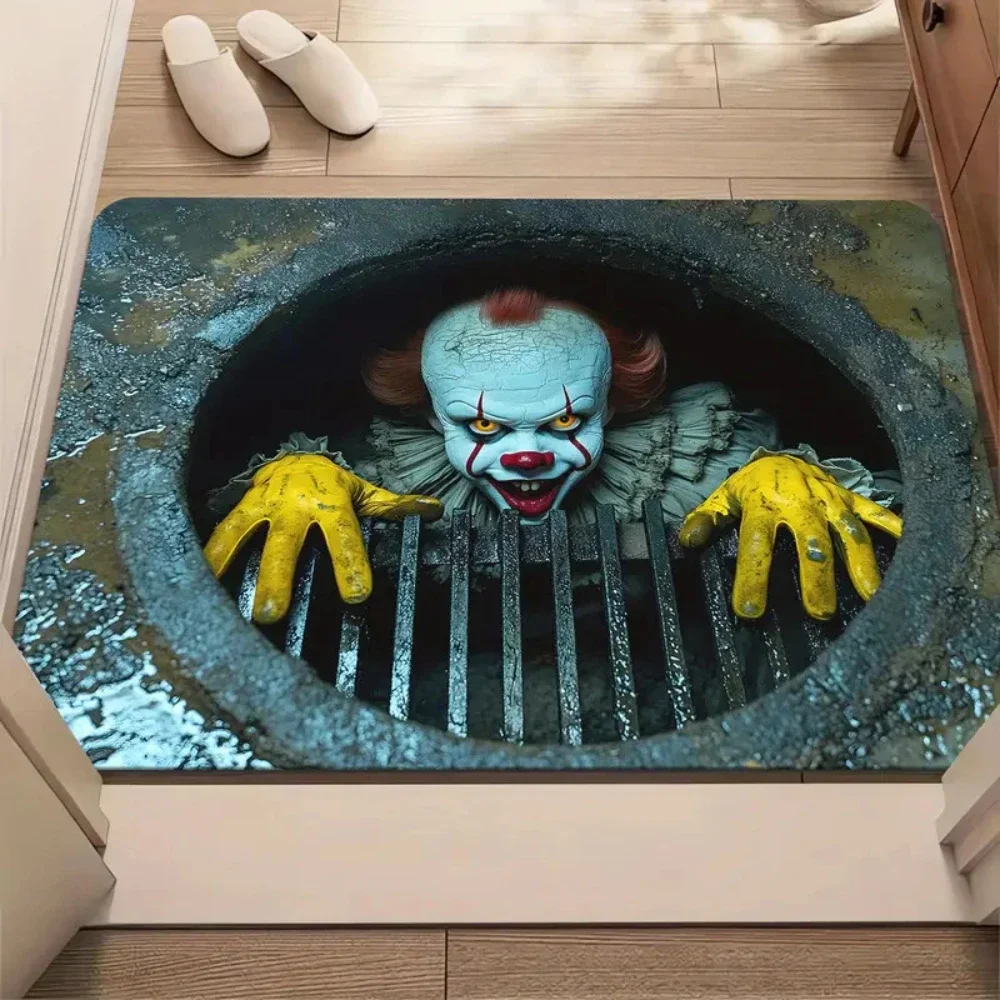 سجادة باب الهالوين المخيفة Pennywise المهرج سجادة باب غرفة المعيشة، غرفة النوم، المطبخ، سجادة أرضية المدخل المضادة للانزلاق