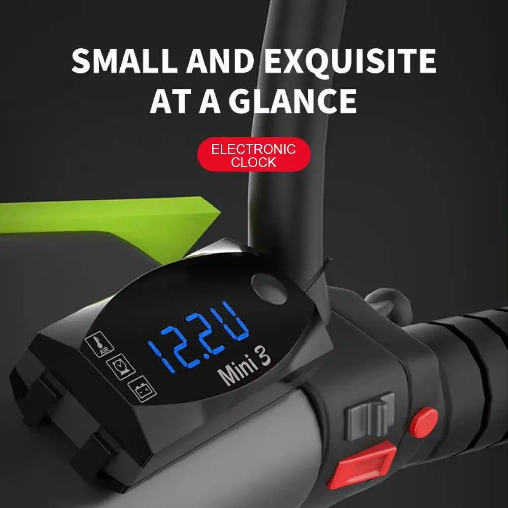 

3 In 1 Motorcycle Voltmeter Electronic Clock IP67 Waterproof Thermometer Voltmeter LED Digital Universal Watch Clock