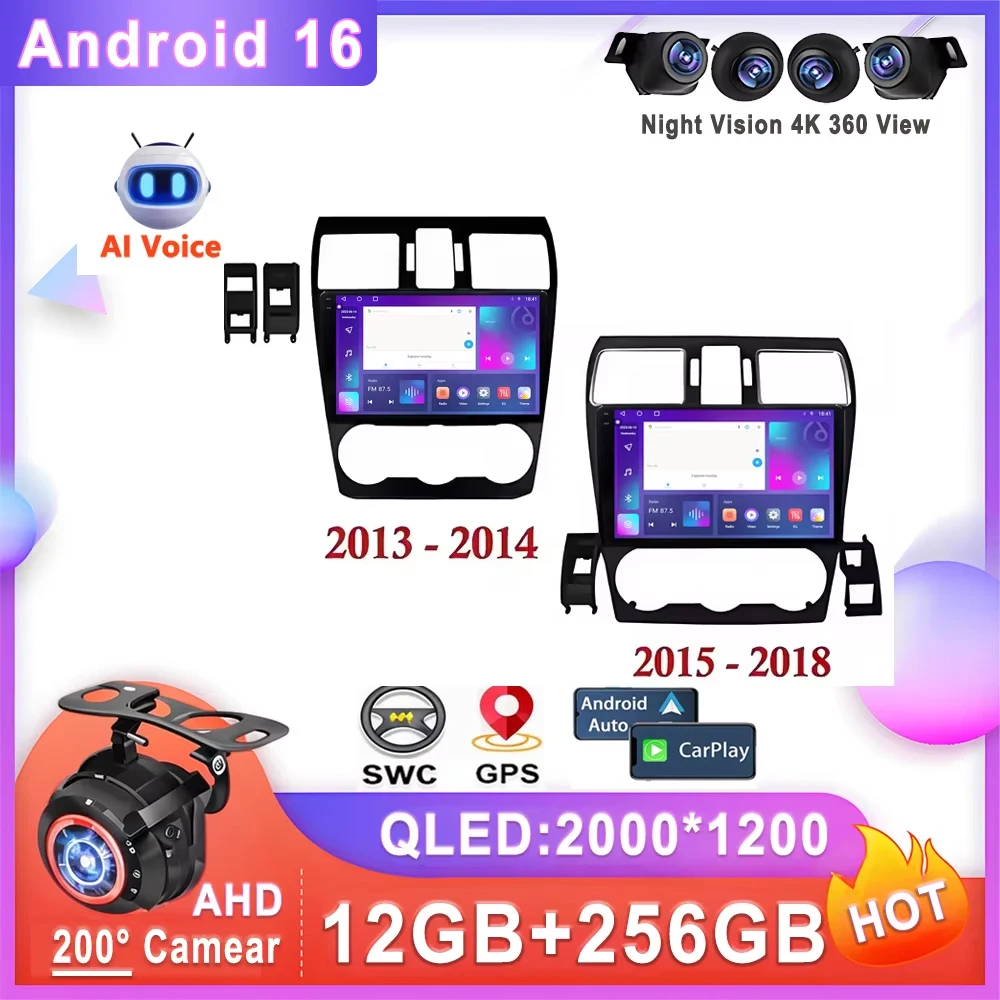 Android 16 Carplay For Subaru Forester XV WRX 2012 2013 2014 2015 Video Auto BT Multimedia Player 5G Wifi GPS Navigation RSD DSP
