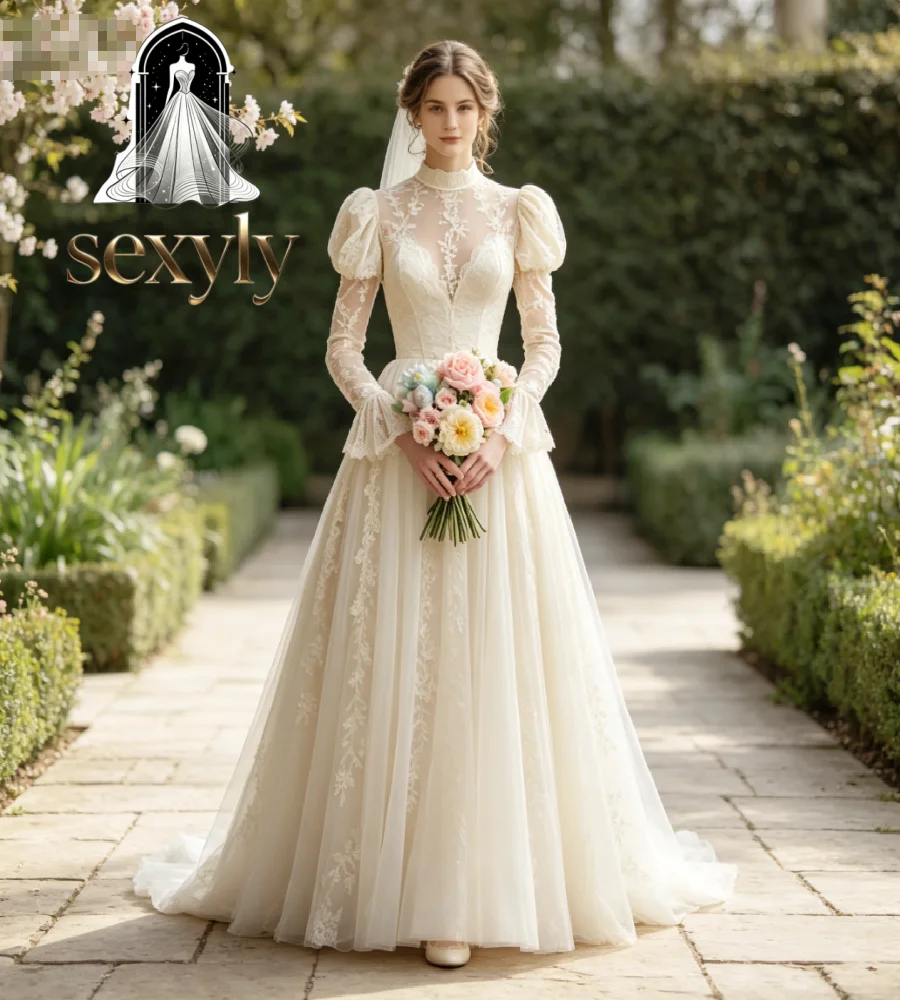 Enchanted Celtic Victorian Wedding Dress 2026 Bell Sleeve Lace Bohemian Bridal Gown Fairytale Cottagecore Beach Medieval Mariage