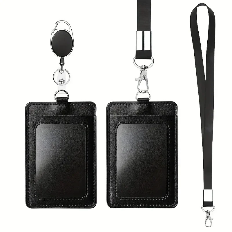 Simplicity Men Worker Card Holder Black Color Lanyards Id Badge Holder Horizontal Vertical Easy Pull Buckle ID Card Holder